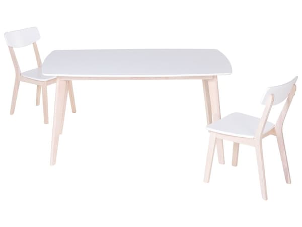 Ruokapöytä valkoinen 150 x 90 x 75 cm MDF-levy vaalea kumipuu matta 4 hengelle