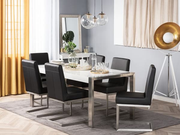 Ruokapöytä valkoinen 220 x 90 x 75 cm rosteriset jalat 8 hengelle MDF-levy