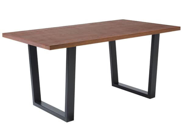 Matbord Mörk Trä Topp Svarta Metall Slädeben 160 x 90 cm Industriell Modern