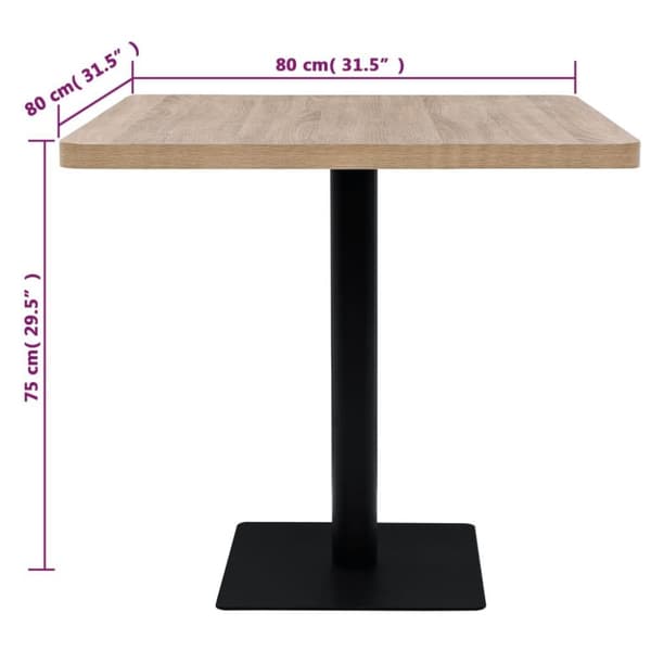 vidaXL Bistropöytä MDF ja teräs neliö 80x80x75 cm tammenvärinen