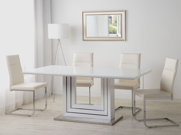 Matbord Vit MDF 180 x 90 cm Hög Glans Stålbas Vardagsrum Modern Design
