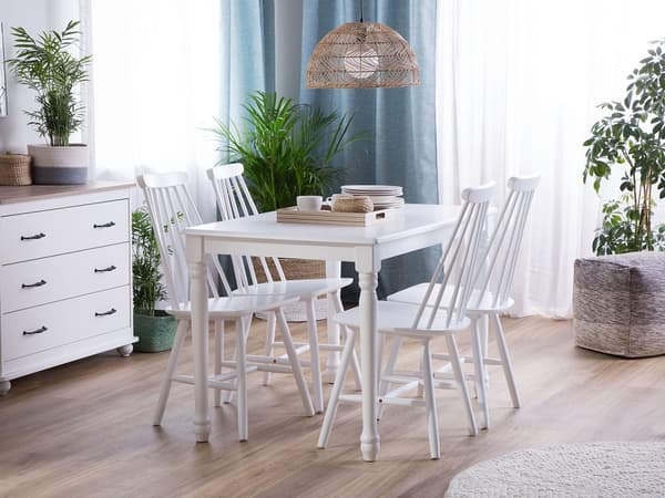 Ruokapöytä valkoinen 120 x 75 x 75 cm MDF-levy kumipuu neljälle hengelle ruokahuone skandinaavinen