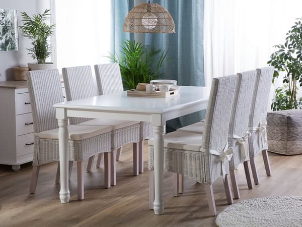 Hvidt Køkken Spisebord med Træben Rektangulært 180 x 90 cm Vintage Stil Moderne Stil