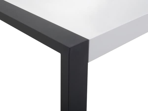 Spisebord Hvid Blank MDF med Sort Stålben 220 x 90 cm 8 Personer Lang Moderne Genbrugstræ Spisestuemøbel Højglans Køkken Indretning Dekor