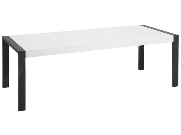 Spisebord Hvid Blank MDF med Sort Stålben 220 x 90 cm 8 Personer Lang Moderne Genbrugstræ Spisestuemøbel Højglans Køkken Indretning Dekor