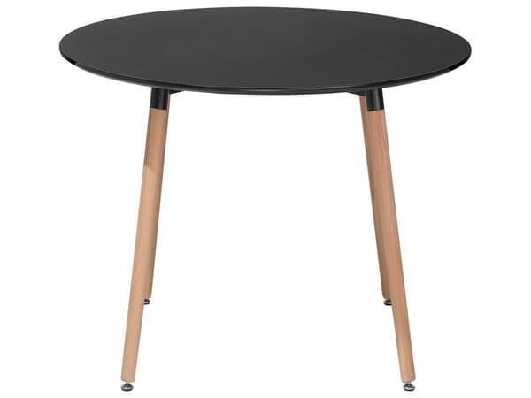 Spisebord Sort og Lyst Træ 90 cm 4 Personers Dekorativ Rundt Sildebens Kaffebord Skandinavisk Minimalistisk Køkken Stue Indretning Design