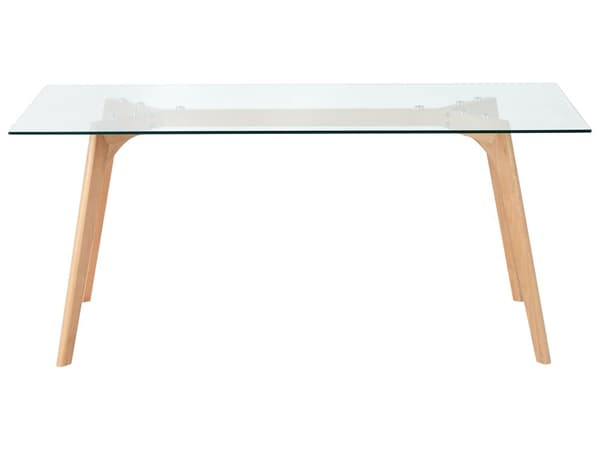Spisebord Gennemsigtig Glasbordplade Klar Træben Rektangulær 180 x 90 cm Skandinavisk Minimalistisk Design