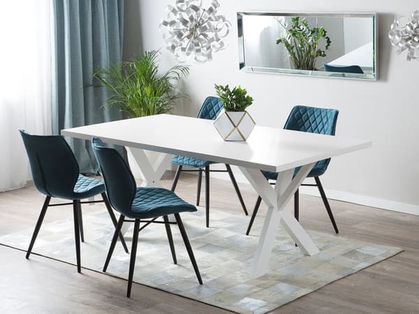 Spisebord Hvid MDF 180 x 100 cm 6 Personers Langt Bord Bordunderstel Krydsben Moderne Minimalistisk stil Spisestue Køkken Tilbehør Inspiration