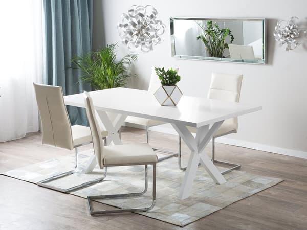 Matbord Vit Bordsskiva 77 x 180 x 80 cm Kryss Stabila Träben Köksbord