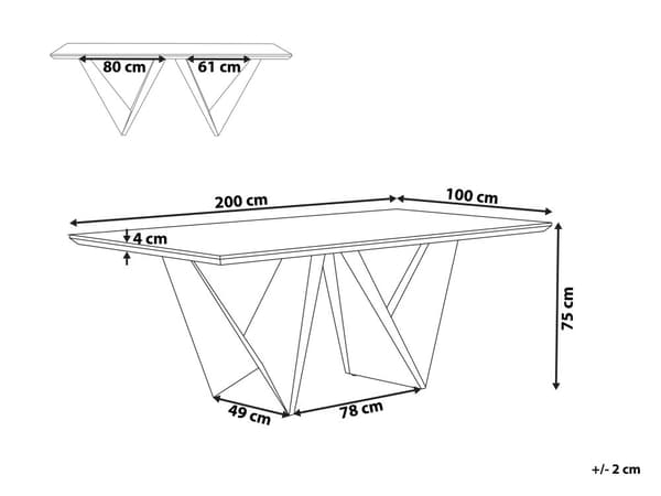 Mørk sort træ spisebord med geometriske ben 200 x 100 cm moderne