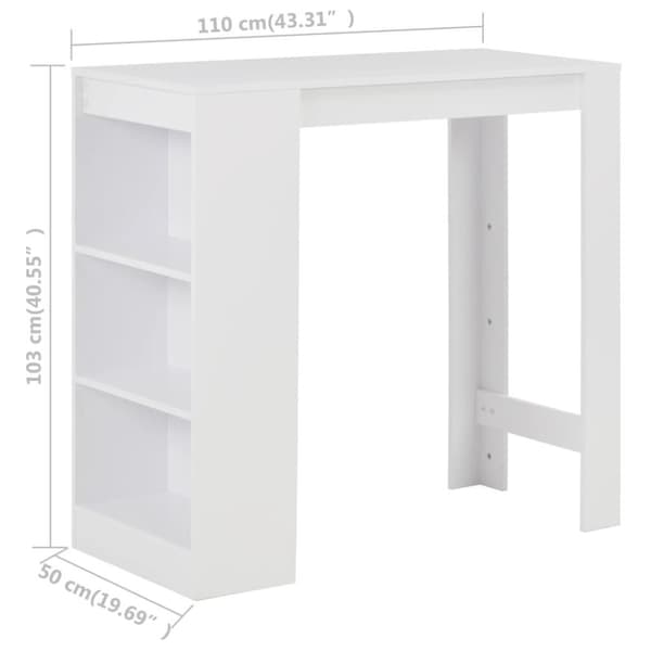 vidaXL Barbord med hylle hvit 110x50x103 cm