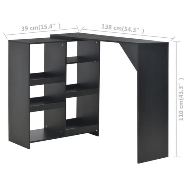 vidaXL Barbord med flyttbar hylla svart 138x39x110 cm