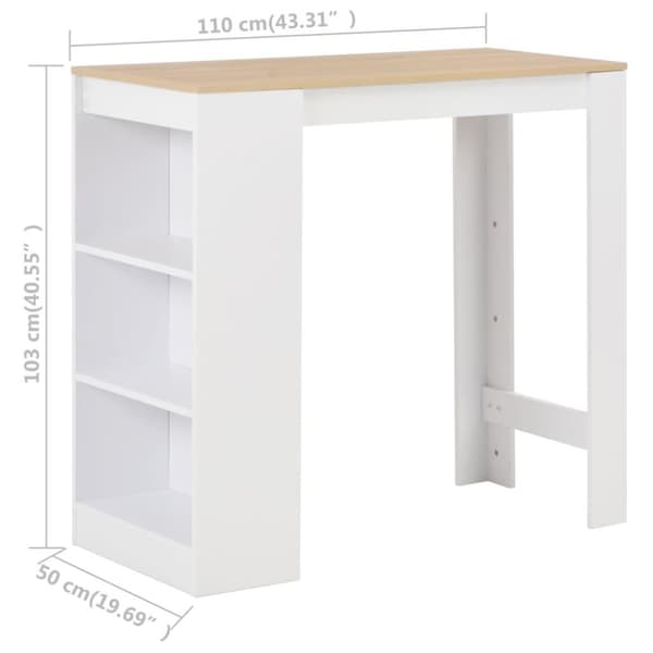 vidaXL Barbord med hylla vit 110x50x103 cm
