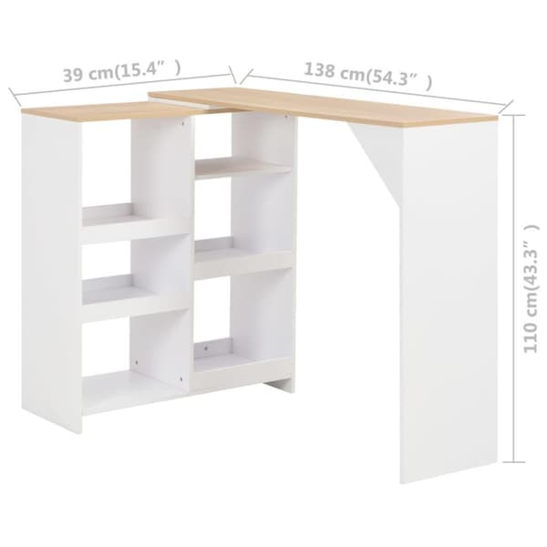 vidaXL Barbord med flyttbar hylla vit 138x39x110 cm