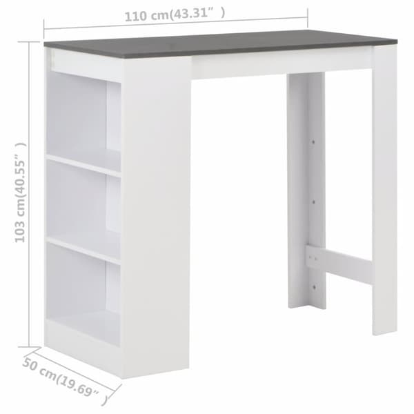 vidaXL Barbord med hylla vit 110x50x103 cm