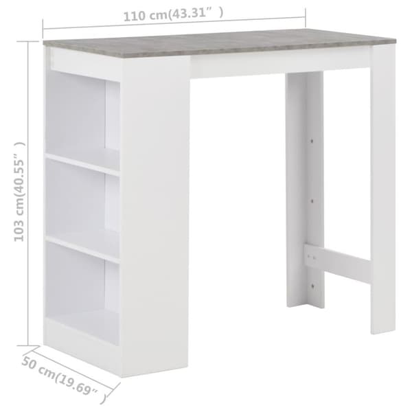 vidaXL barbord med hylde 110x50x103 cm hvid