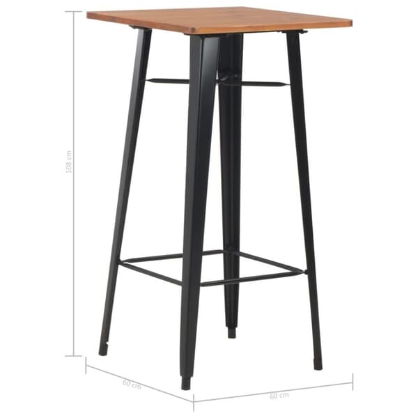 vidaXL barbord 60 x 60 x 108 cm massivt fyrretræ stål sort