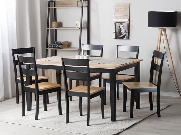 Spisebord Hvid Sortbejdset Træ 150 x 90 cm Rektangulær Træbord Skandinavisk stil til Køkken Moderne Dekorativ Indretning Spisestue Nem Pleje