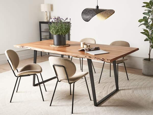 Spisebord Træbordplade Uregelmæssige Sorte Stålben 200 x 100 cm Industriel Stil