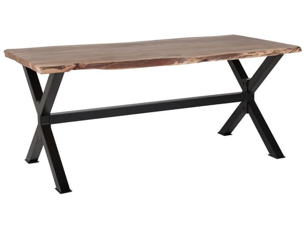 Brunt spisebord i træ 200 x 95 cm metalben 8 sæder