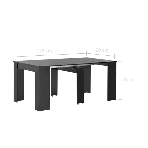 vidaXL udvideligt spisebord 175 x 90 x 75 cm sort højglans