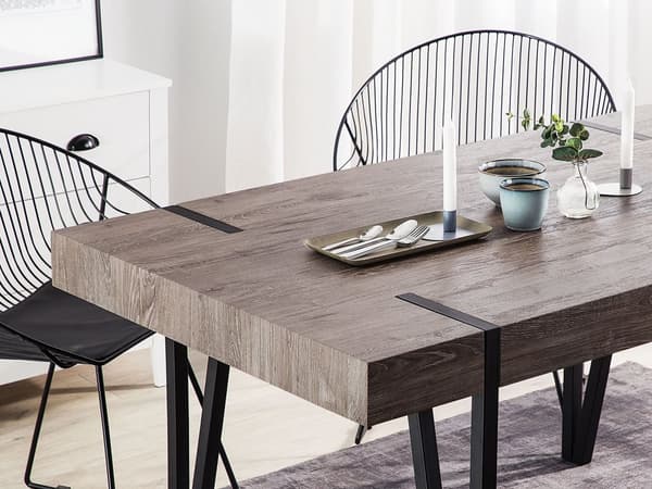 Ruokapöytä tumma puu MDF-levy metalli 150 x 90 x 75 cm neljälle suorakulmainen industriaalinen tyyli