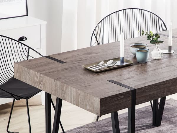 Matbord Mörkt trä Svart Metall 180 x 90 cm Rektangulär Industriell
