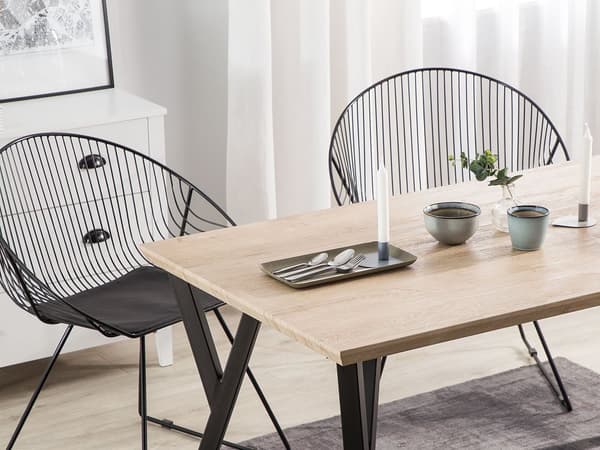 Matbord Ljus Trä Topp Svarta Metallben 140 x 80 cm 6-sits Rektangulär Industriell