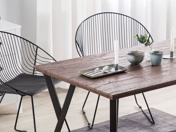 Matbord Mörk Trä Topp Svarta Metallben 140 x 80 cm 6-sits Rektangulär Industriell