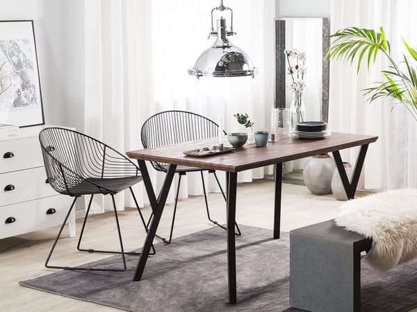 Matbord Mörk Trä Topp Svarta Metallben 140 x 80 cm 6-sits Rektangulär Industriell