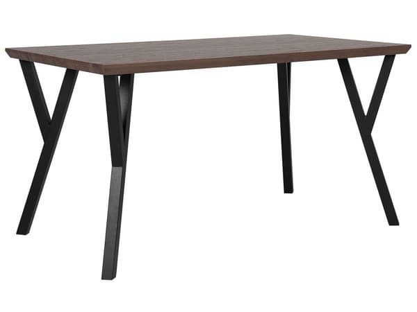 Matbord Mörk Trä Topp Svarta Metallben 140 x 80 cm 6-sits Rektangulär Industriell