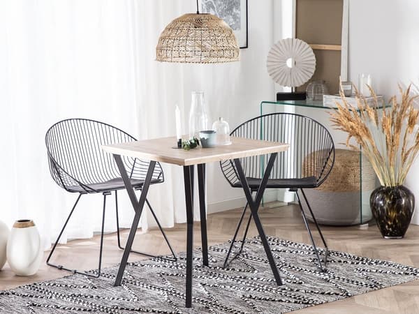 Matbord Ljus Trä Topp Svarta Metallben 70 x 70 cm 4-sits Kvadrat Industriell