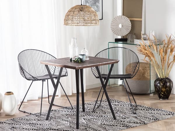 Matbord Mörk Trä Topp Svarta Metallben 70 x 70 cm 4-sits Kvadrat Industriell