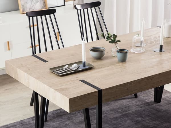 Ruokapöytä vaalea puu MDF-levy metalli 150 x 90 x 75 cm neljälle suorakulmainen industriaalinen tyyli