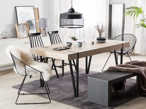 Ruokapöytä vaalea puu MDF-levy metalli 150 x 90 x 75 cm neljälle suorakulmainen industriaalinen tyyli