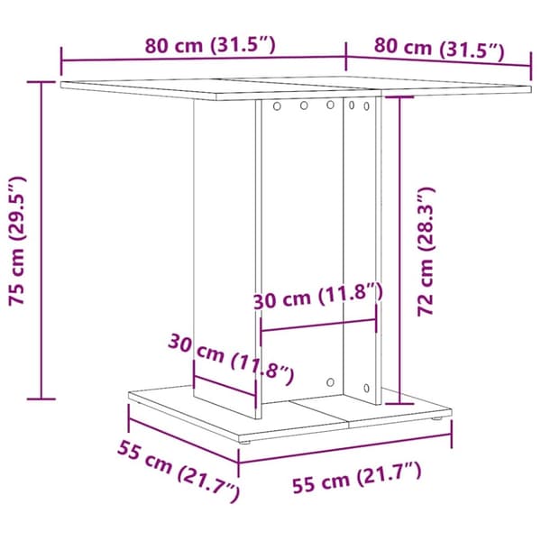 vidaXL Spisebord svart 80x80x75 cm sponplate
