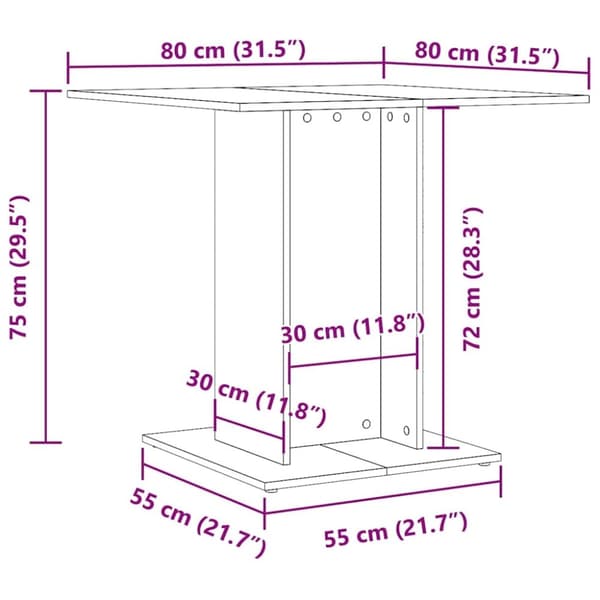 vidaXL Ruokapöytä betoninharmaa 80x80x75 cm lastulevy