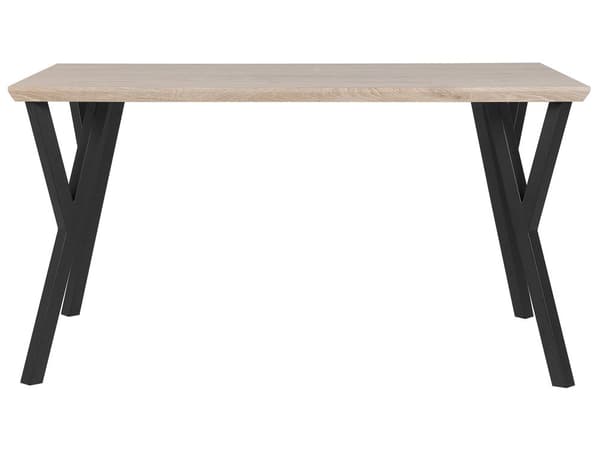 Middagsbord Lyst Træ Sort Metal 140 x 80 cm 4 Personers Køkken Møbel Firkantede Sildeben Lille Spisebord Moderne Stue Indretning Tilbehør