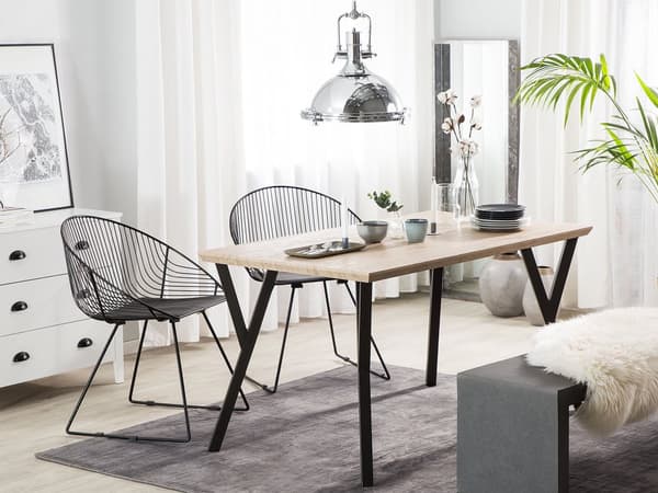 Middagsbord Lyst Træ Sort Metal 140 x 80 cm 4 Personers Køkken Møbel Firkantede Sildeben Lille Spisebord Moderne Stue Indretning Tilbehør