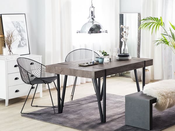 Spisebord Mørkt MDF Træ og Sort Pulverlakeret metalben 150 x 90 cm Rektangulært Moderne look Industriel Inspireret Køkken Indretning