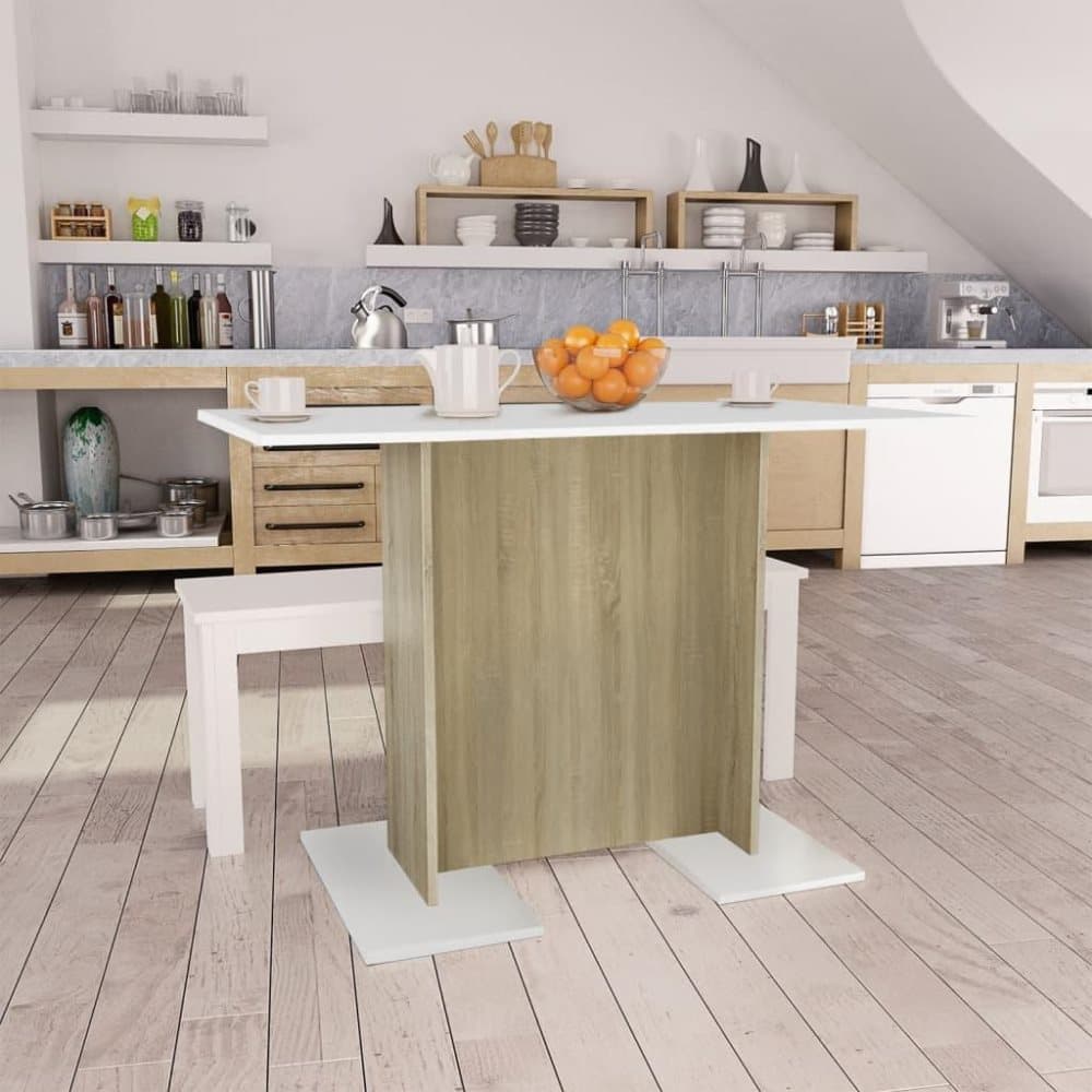 vidaXL Matbord vit och sonoma-ek 110x60x75 cm spånskiva