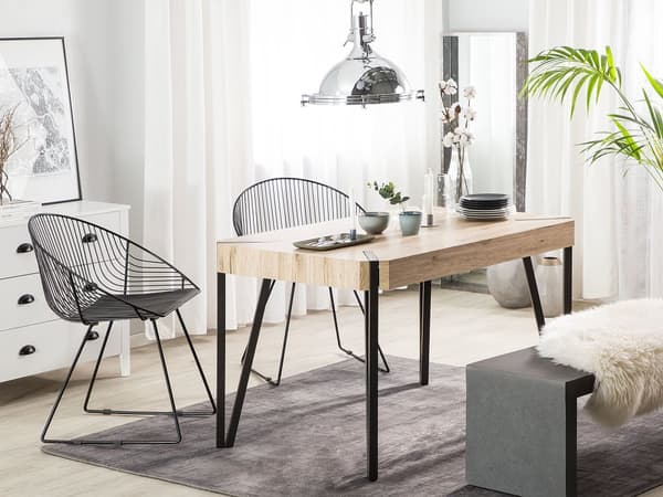 Ruokapöytä vaalea puu MDF-levy musta metalli 130 x 80 x 75 cm neljälle suorakulmainen industriaalinen tyyli
