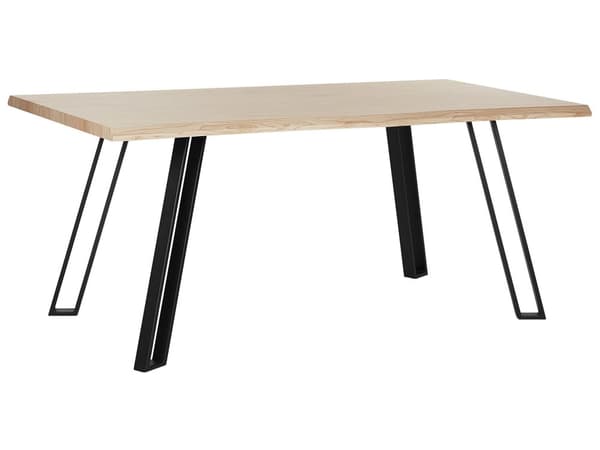 Matbord Ljus Trä 180 x 85 cm Svarta Metallben Kök
