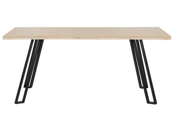 Ruokapöytä vaalea puu MDF-levy musta metalli 180 x 90 x 77 cm kuudelle suorakulmainen moderni tyyli