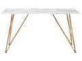 Miniatyrbillede 5 af 8: Spisebord Hvid Marmor Effekt med guld Bordplade Hærdet Glas Metalben 140 x 80 cm Glamourøs Stil
