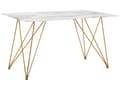 Miniatyrbillede 1 af 8: Spisebord Hvid Marmor Effekt med guld Bordplade Hærdet Glas Metalben 140 x 80 cm Glamourøs Stil