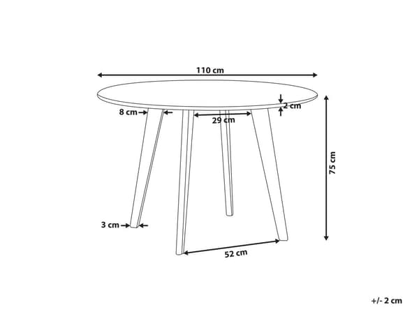 Matbord Marmor Effekt Svarta Ben Rund 110 cm MDF Bordsskiva Metallben