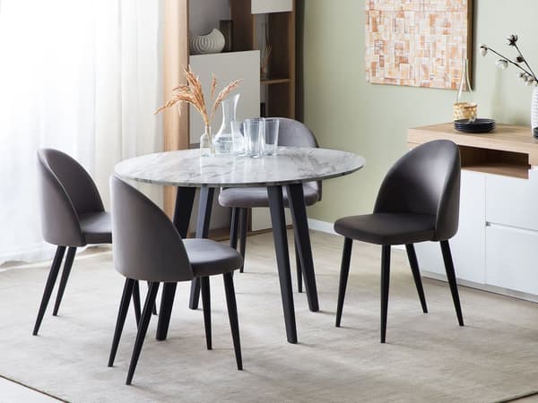 Matbord Marmor Effekt Svarta Ben Rund 110 cm MDF Bordsskiva Metallben