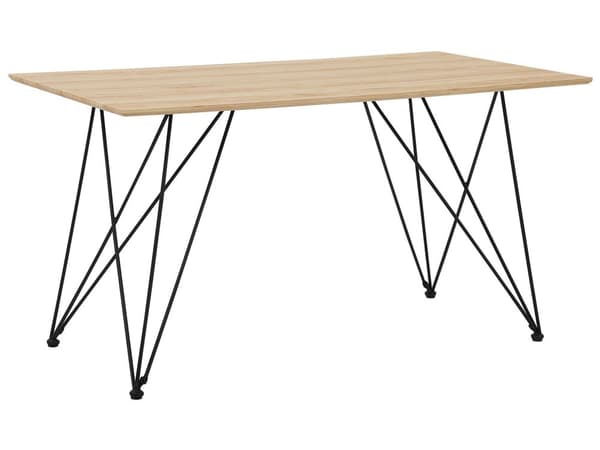 Spisebord Lyst Træ med Sorte MDF Bordplade Metalben 140 x 80 cm Stue i Industriel Stil