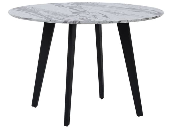 Ruokapöytä valkoinen MDF-levy musta metalli ⌀ 110 x 75 cm neljälle marmorikuvio pyöreä glamour tyyli